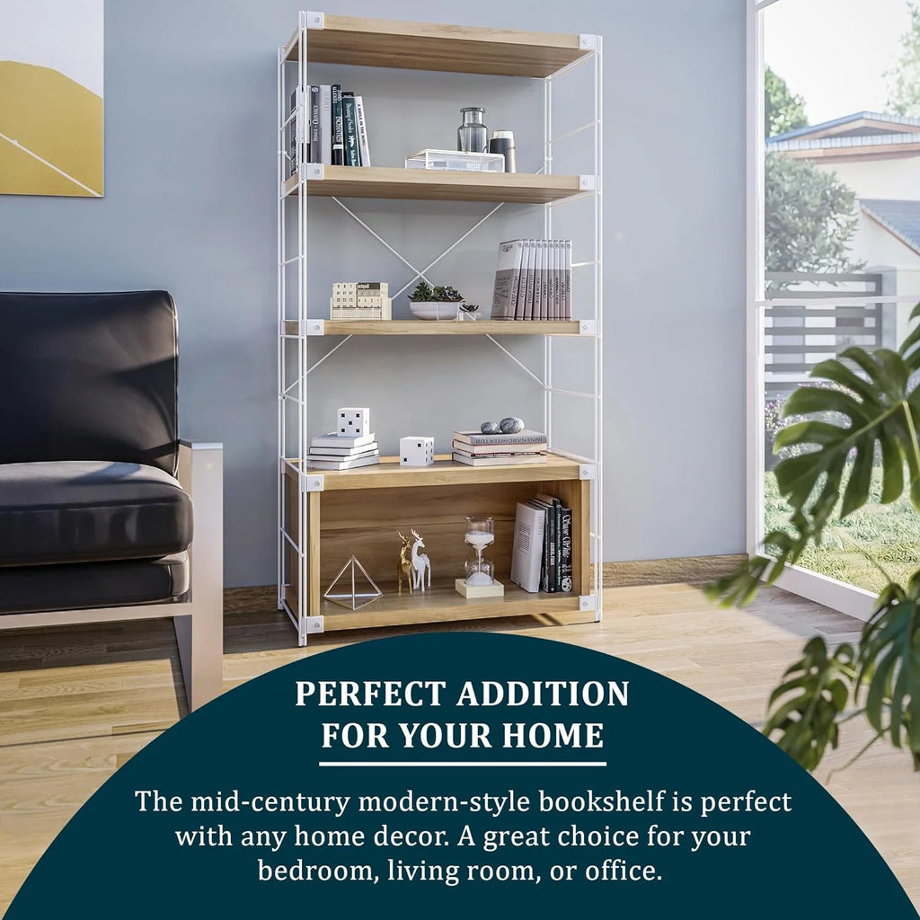 4 Shelves Bookcase with Steel Frame V4592
