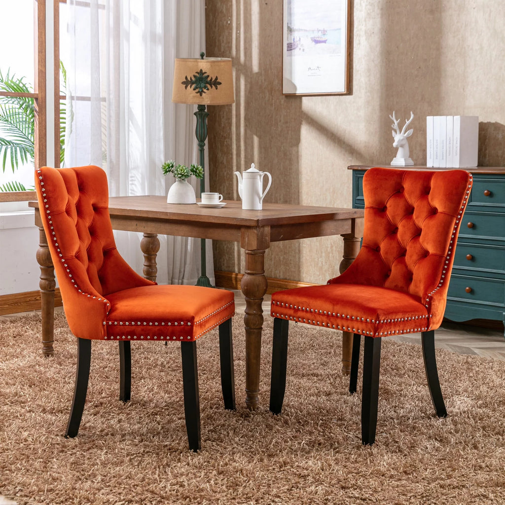 Orange Velvet Upholstered Dining Chair 2-Pcs Set A4736