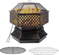 28'' Hex Shaped Steel Wood Burning Fire Pit with Spark Screen & Fire Poker L63982