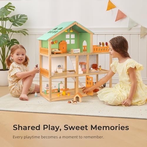 Large Wooden 3-Story Dollhouse with 42 Pcs Furniture T782