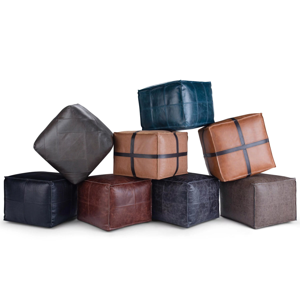 Brown Genuine Leather Pouf H1447