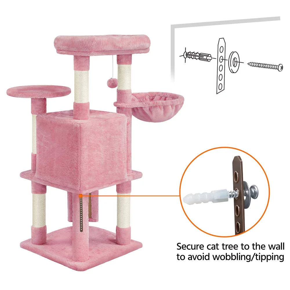 Pink Multilevel Cat Tree Tower with Condo and Perches A112