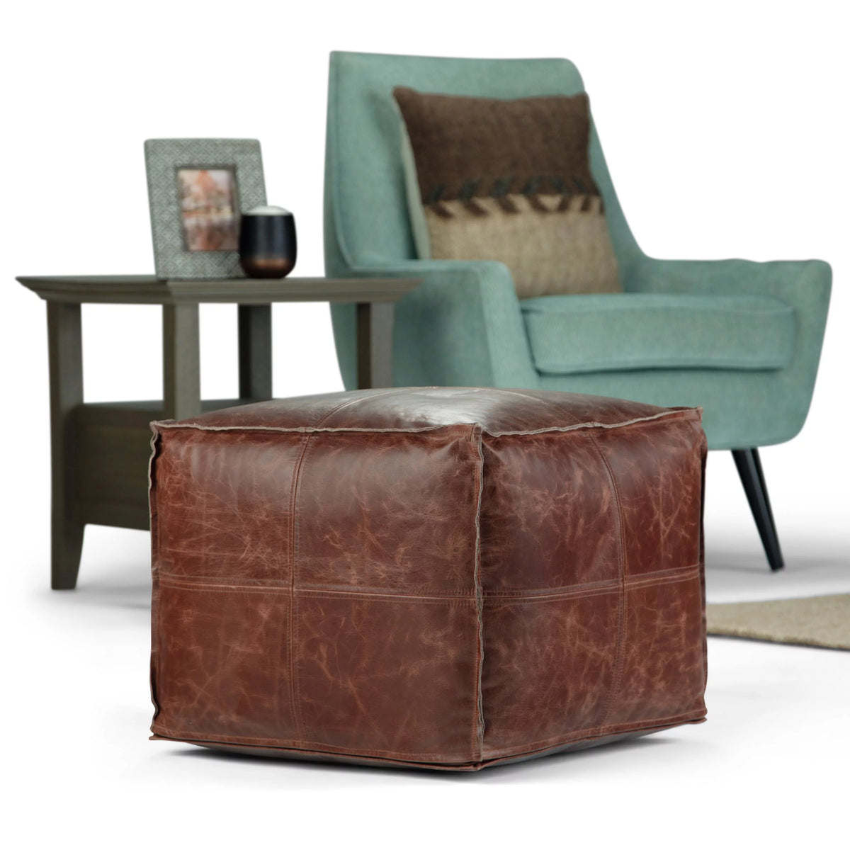 Brown Genuine Leather Pouf H1447