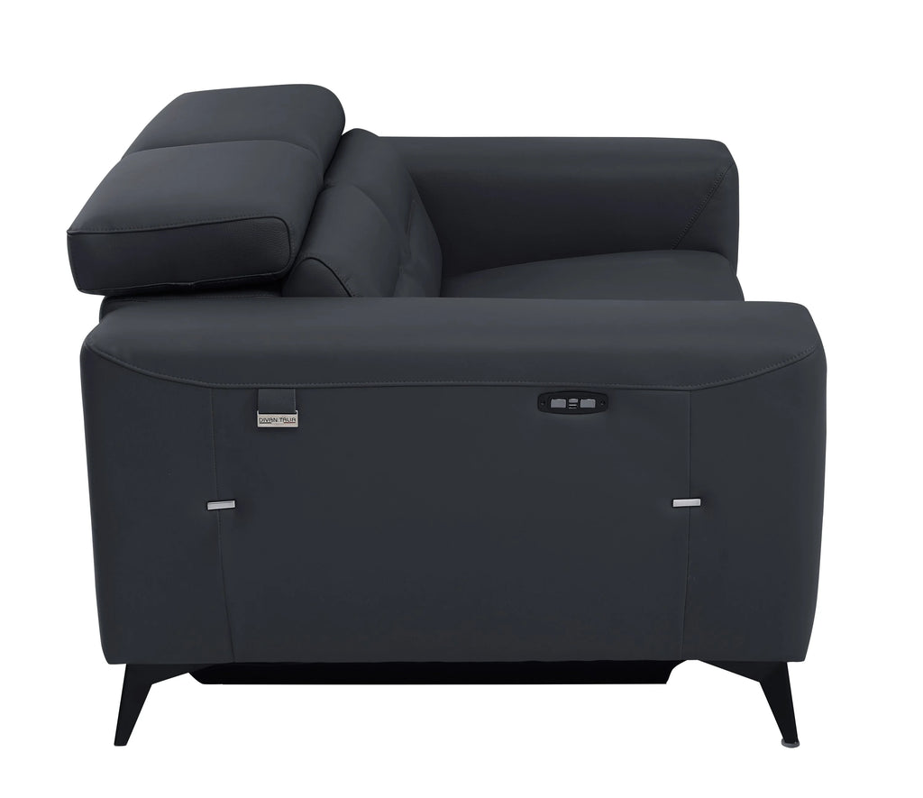 Dark Grey Top Grain Italian Leather Power Recliner Loveseat M9255