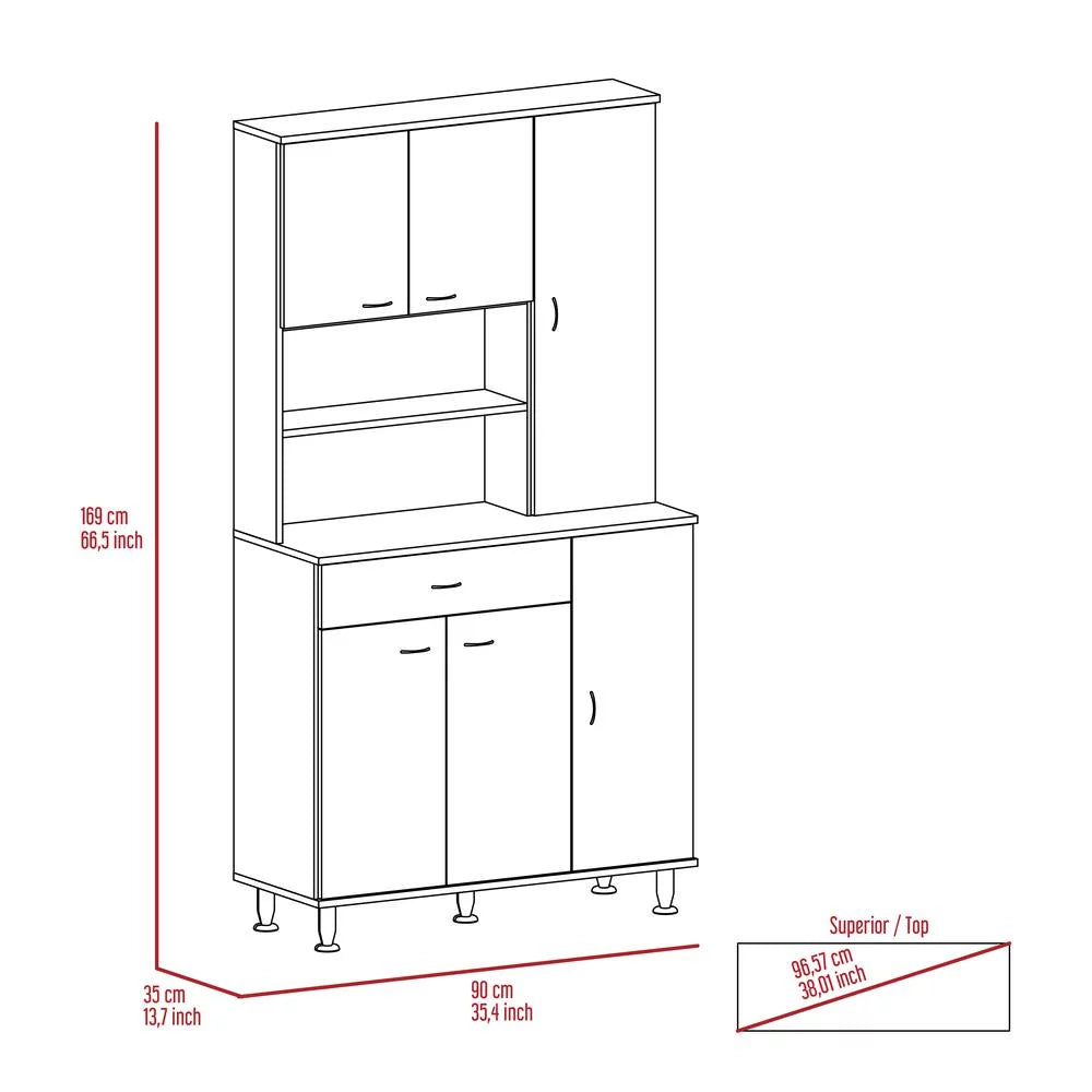 White Engineered Wood Pantry Cabinet with Six Doors W337851