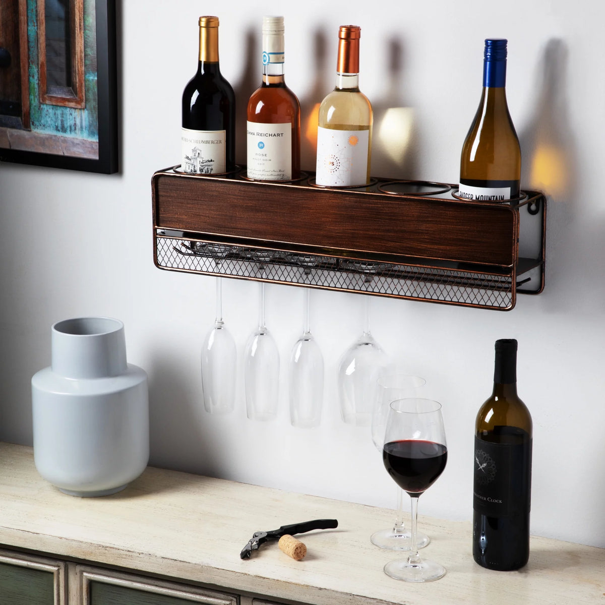 Wall Mounted Wine Shelf & Stemware Rack A361