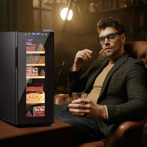 35L Electric Cigar Humidor Cabinet with Spanish Cedar Wood Shelves & Drawer I73093