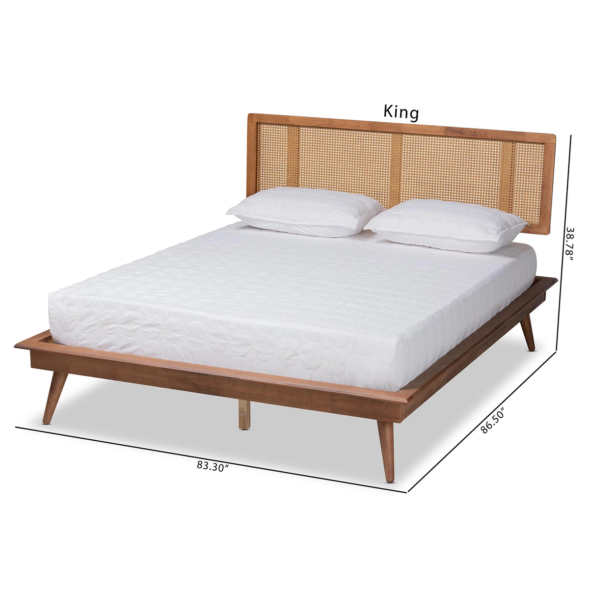 Walnut Brown Wood and Synthetic Rattan Queen Size Platform Bed N40565