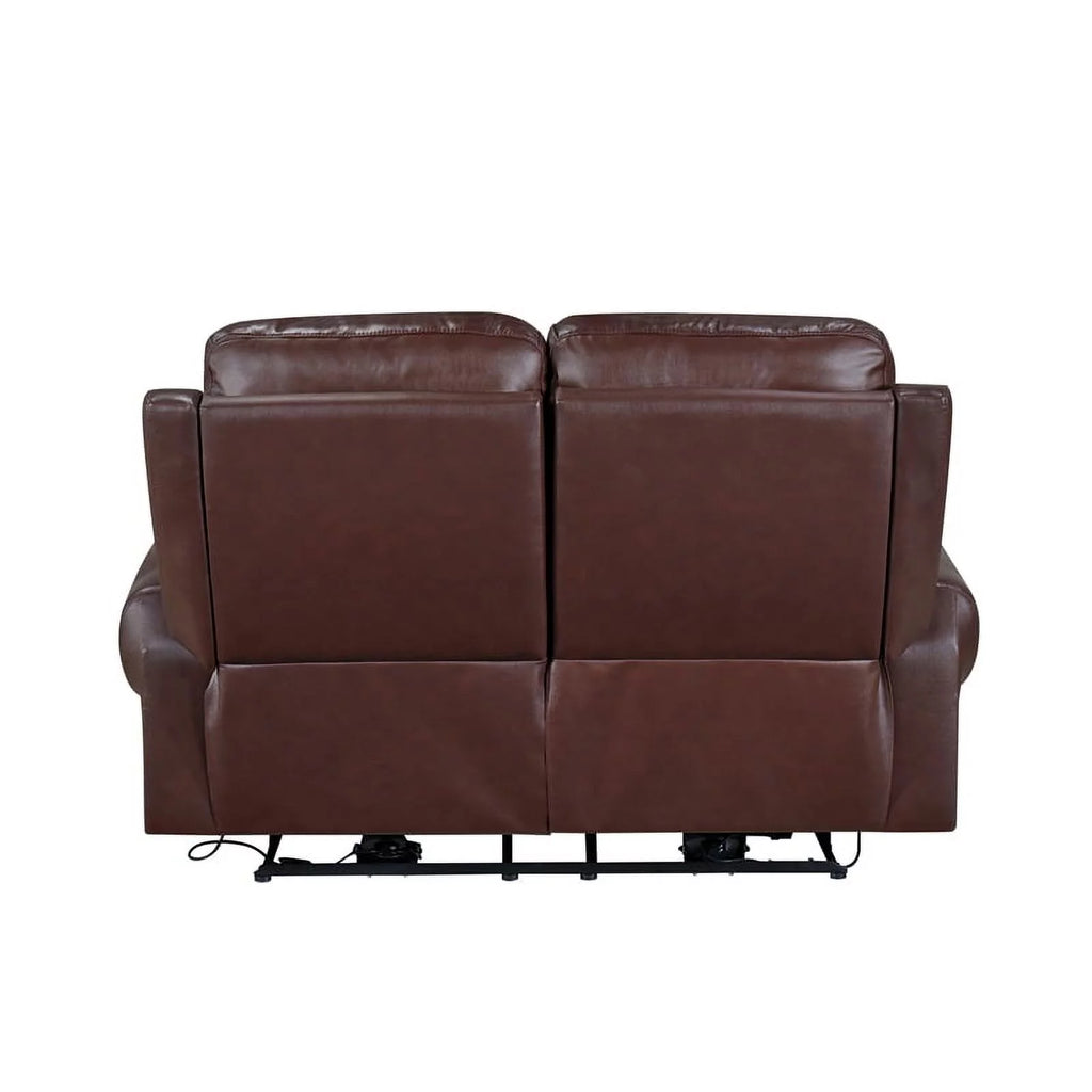Brown Leather Match Power Double Reclining Love Seat D521