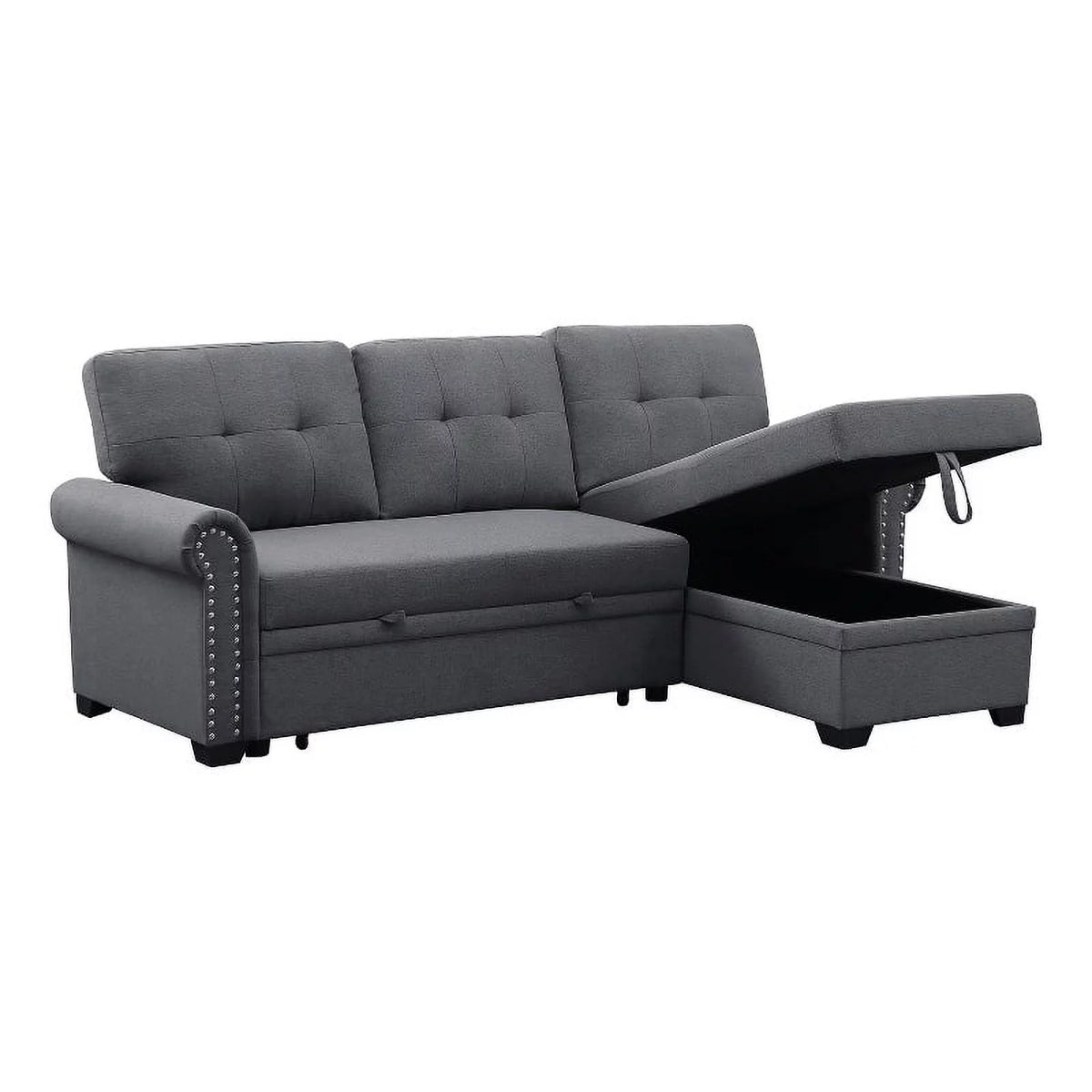 Dark Gray Reversible Fabric Sleeper Sofa with Storage Chaise O805