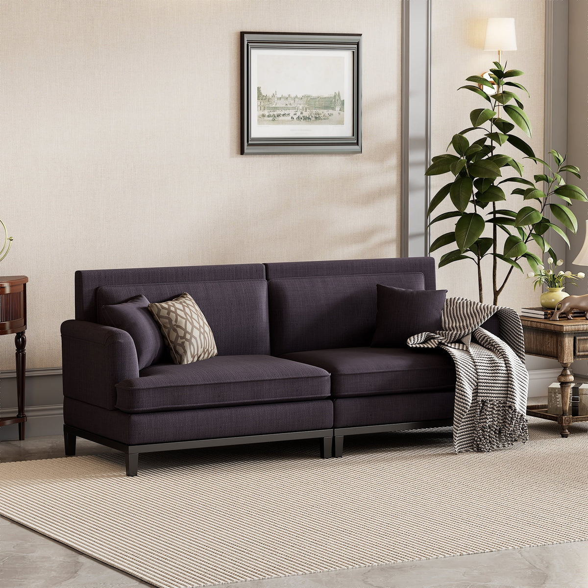 Grey Sleeper Loveseat with 2 Throw Pillows Y451