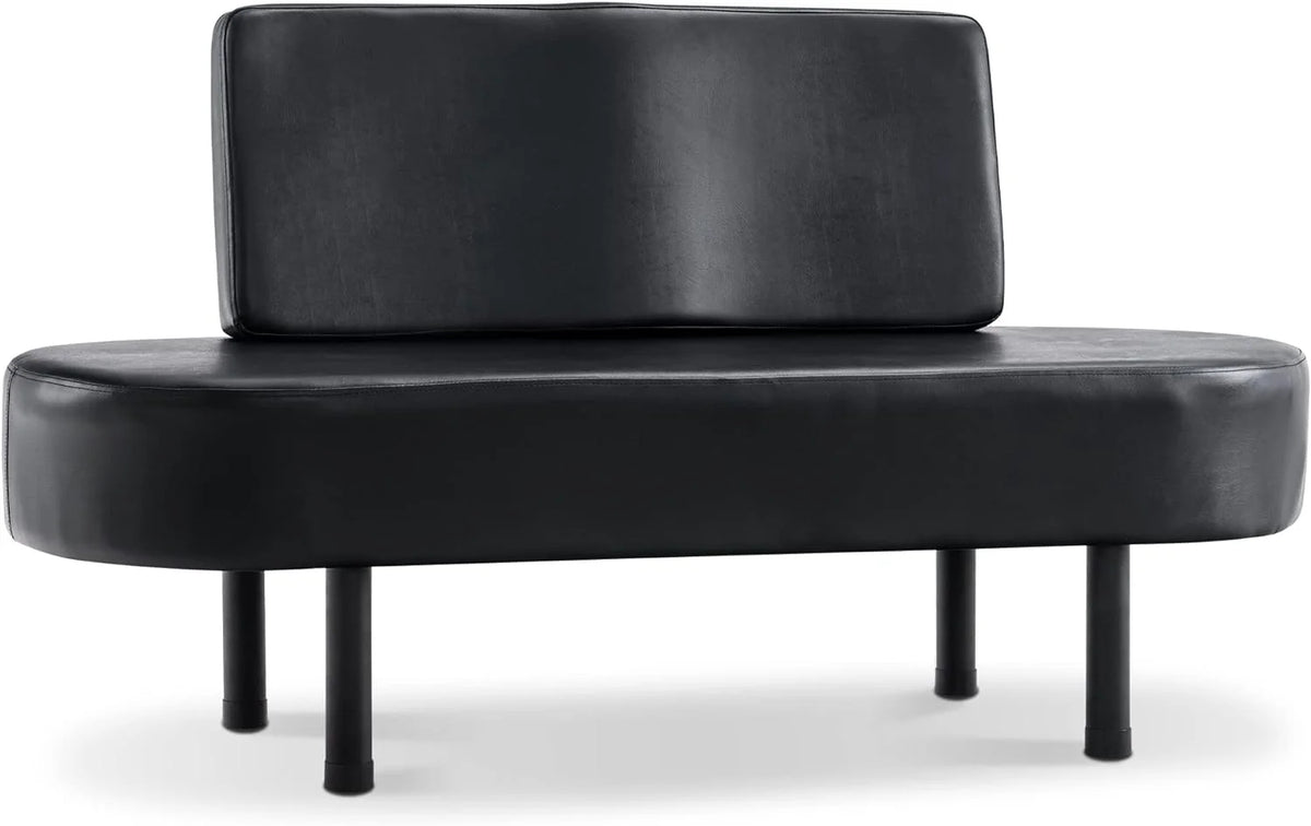 Black Leather Upholstered Bench with Backrest Y64510