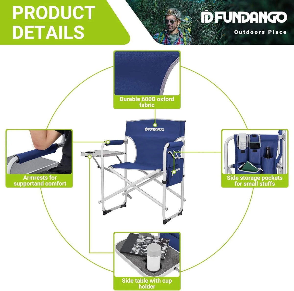 Portable Lightweight Folding Camping Chair with Side Table F27651