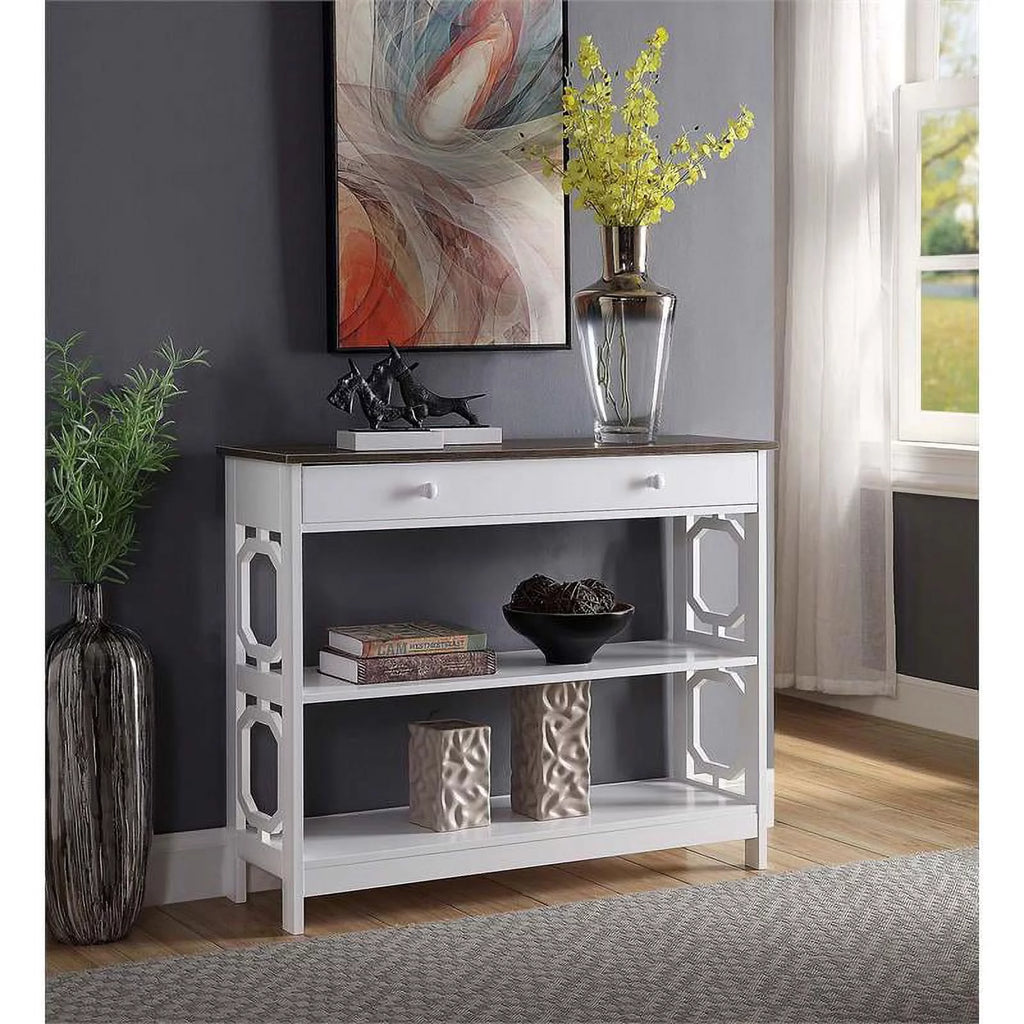 Contemporary One-Drawer Console Table in Espresso and White Wood C4568