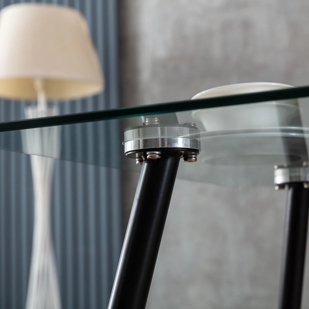 Tempered Glass Dining Table with Black Metal Legs N6255
