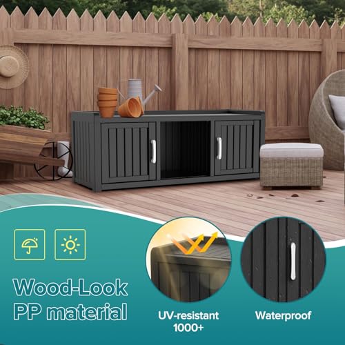Waterproof UV-Resistant Storage Bench with Adjustable Shelves T145279