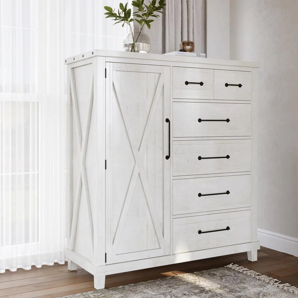 Solid Wood Gentleman's Chest in Rustic White Q778