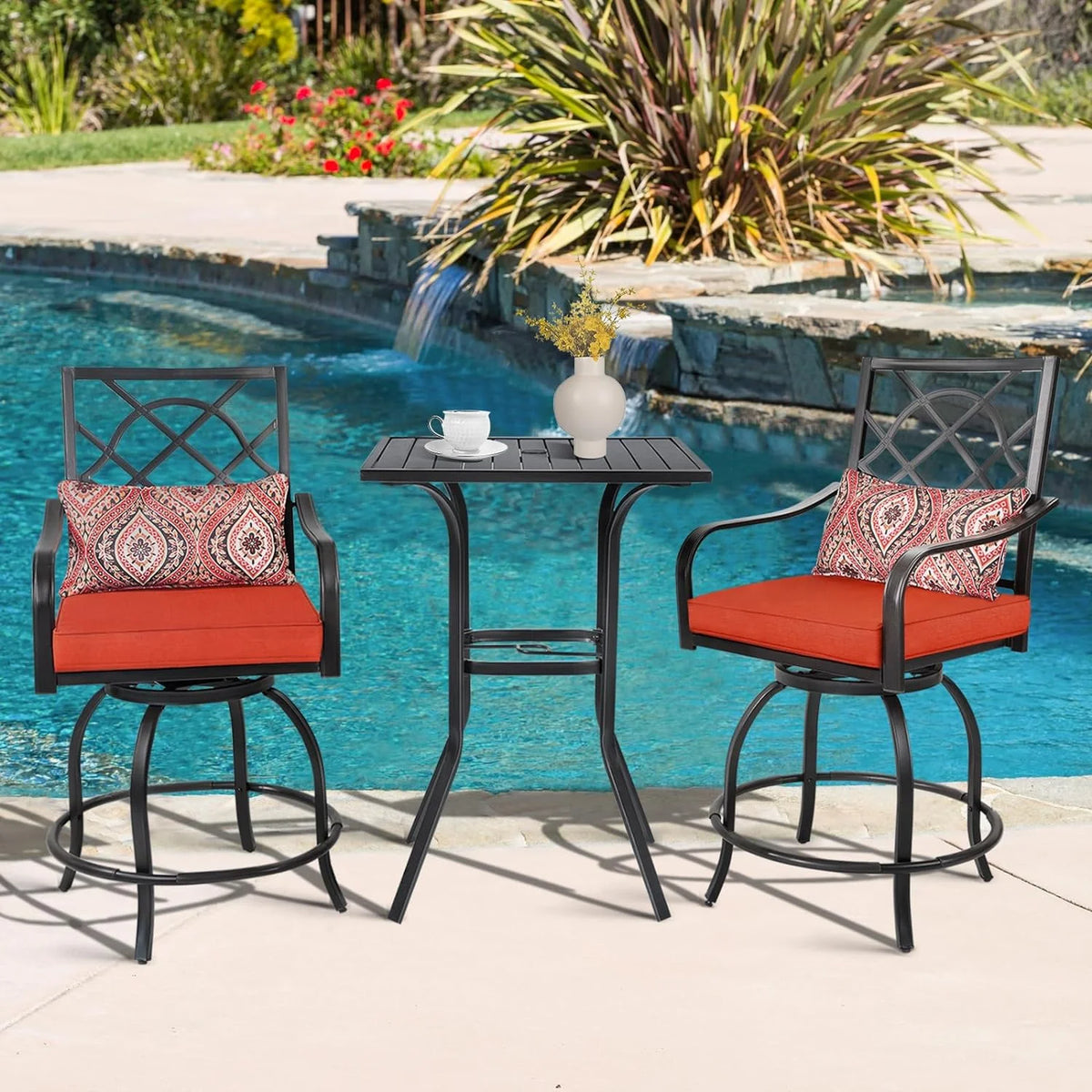 Black Metal Patio Bar Table with Umbrella Hole V450