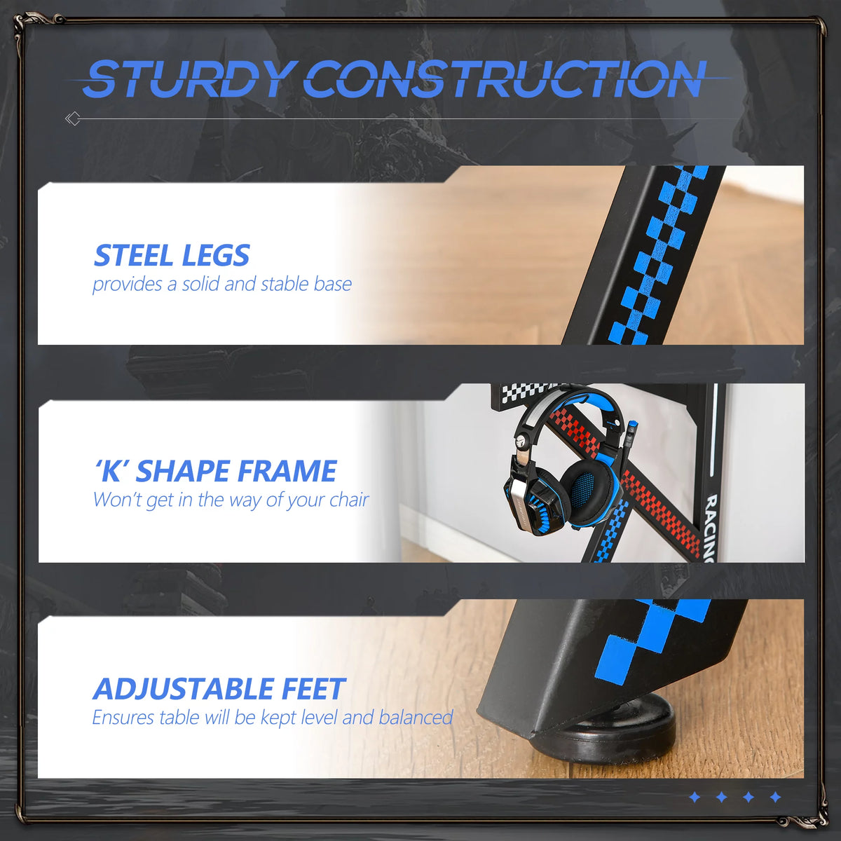 43" Gaming Desk with Headset Side Hook R36213