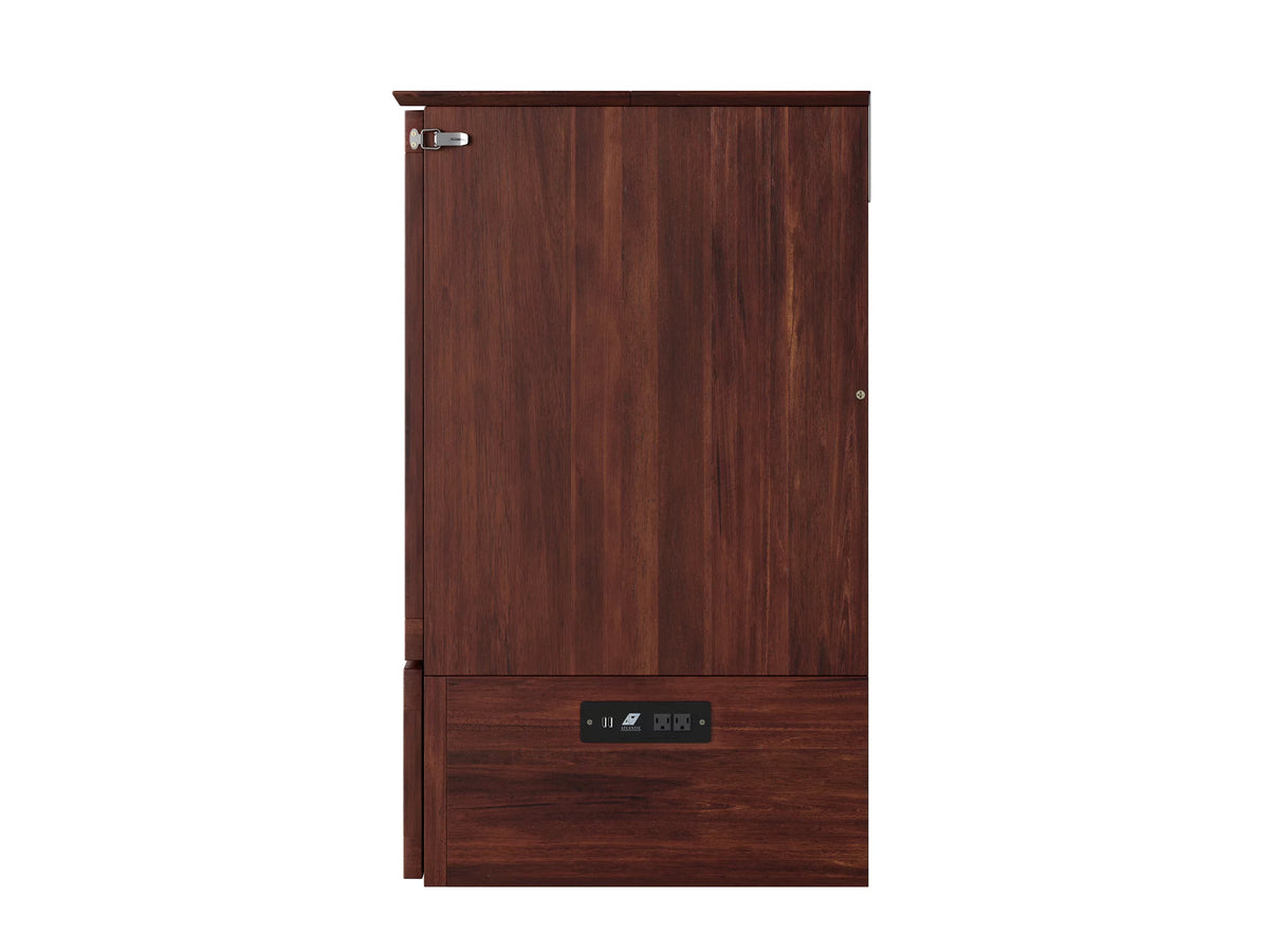 Queen Wood Murphy Bed Chest with Mattress, Drawer & Charger in Walnut S151252