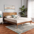 Walnut Brown Wood and Synthetic Rattan Queen Size Platform Bed N40565