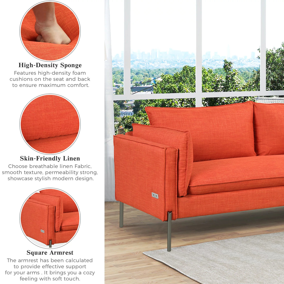 3 Seat Linen Fabric Upholstered Sofa I603
