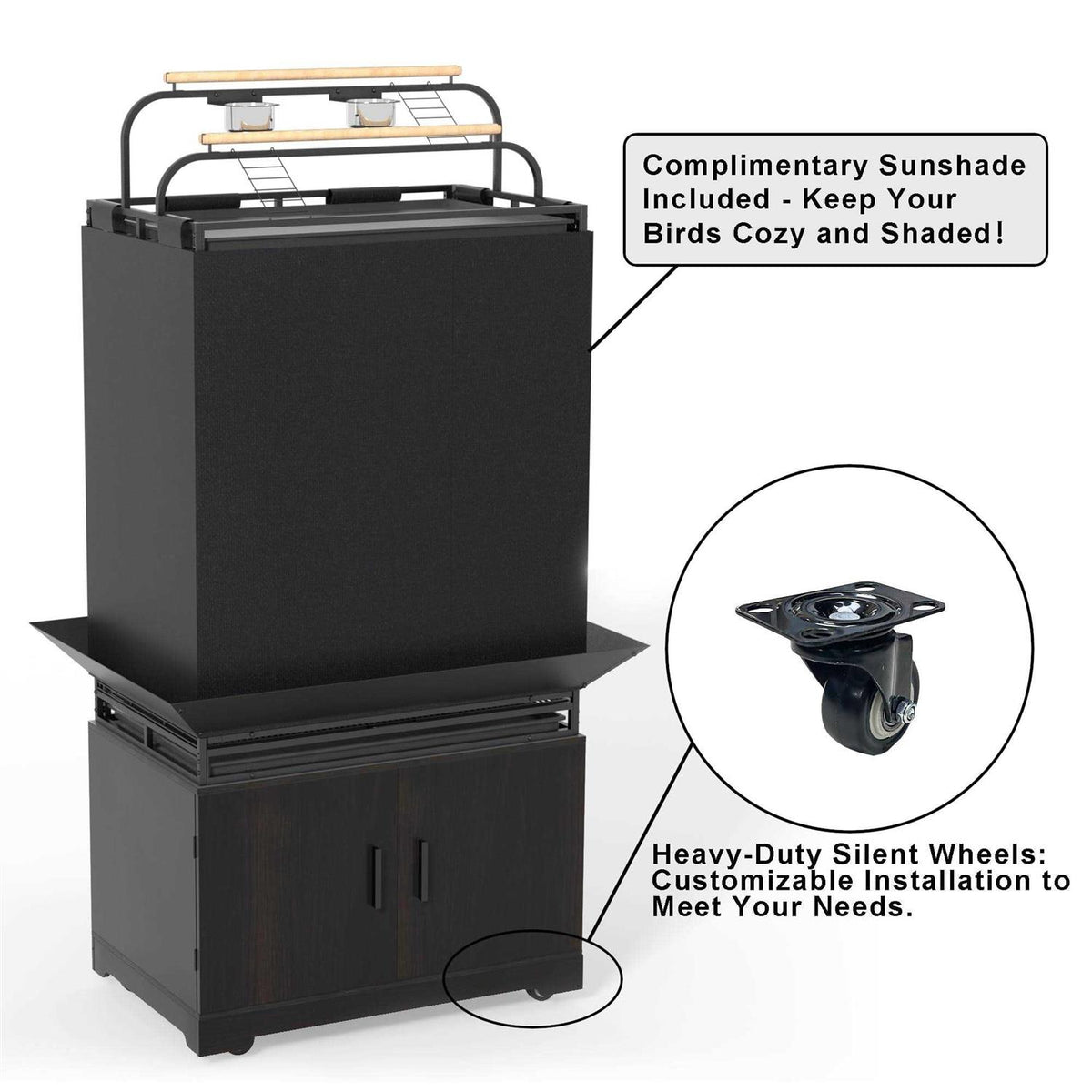 71-Inch Bird Cage with Play Top and Rolling Storage Cabinet E139
