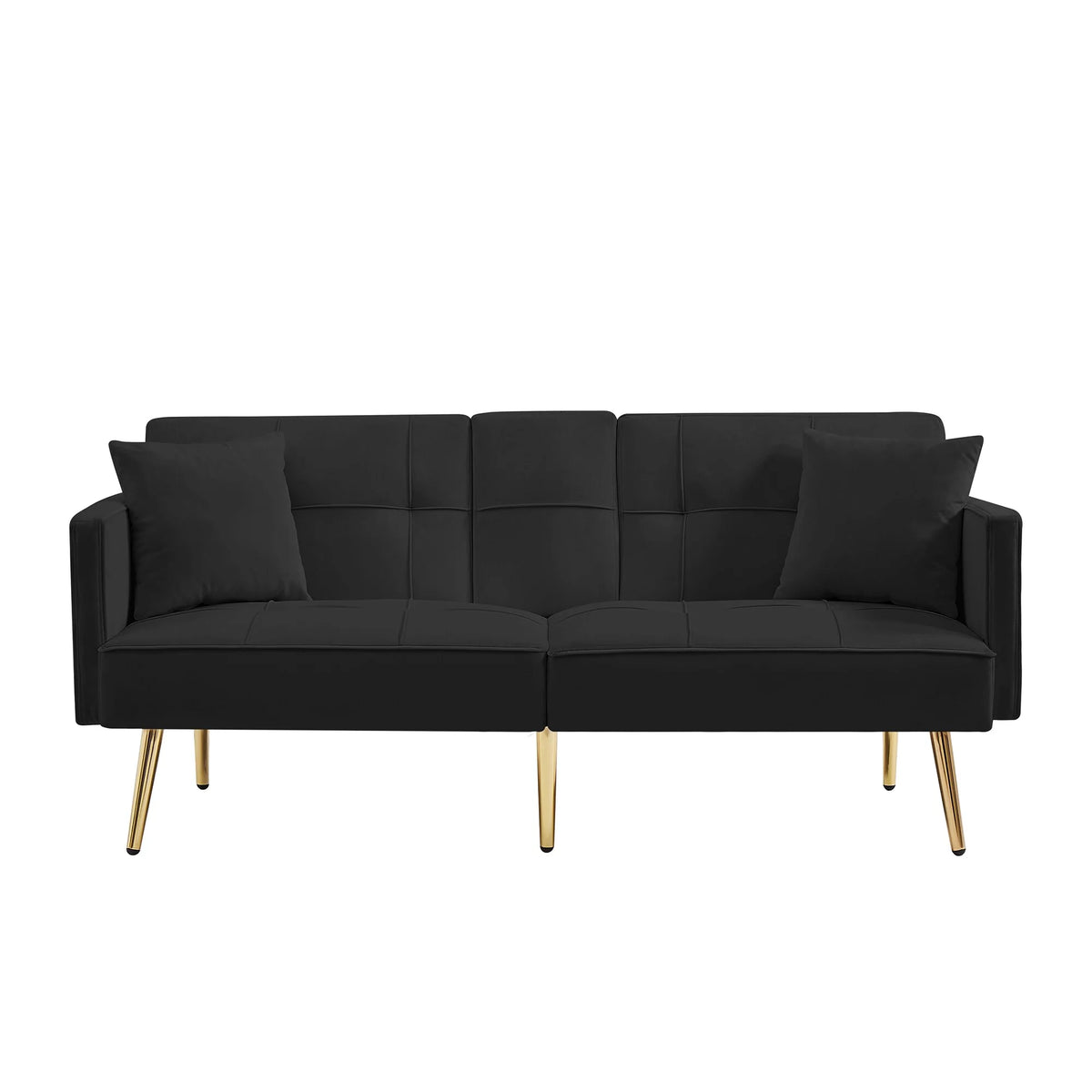 Convertible Sofa Bed with Velvet Fabric and Metal Legs Cream White P445072