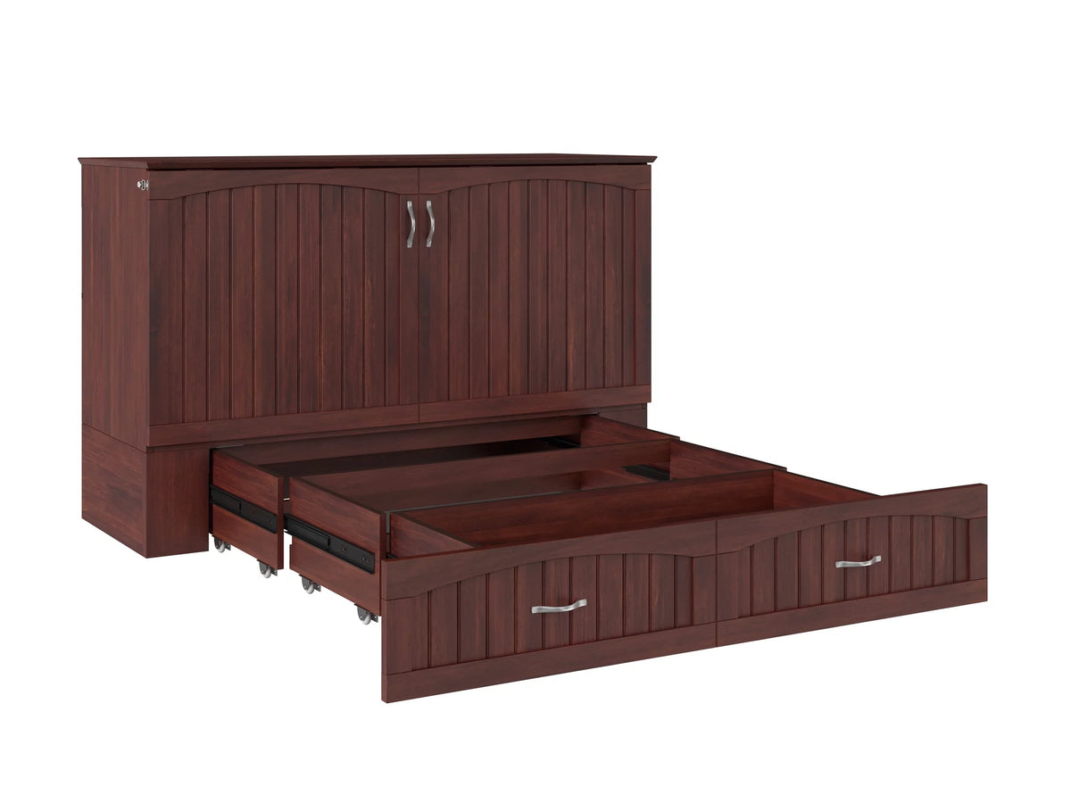 Queen Wood Murphy Bed Chest with Mattress, Drawer & Charger in Walnut S151252