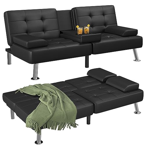 Green Corduroy Futon Sofa Bed with 2 Cup Holders A149