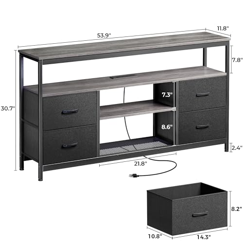 Black 4 Drawer TV Stand Dresser with Power Outlets and LED Lights F39969
