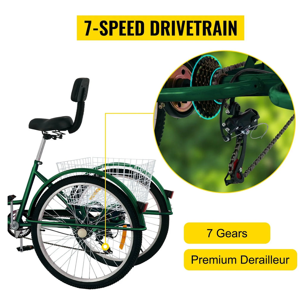 Foldable 7-Speed 24" Wheels Adult Tricycle F801971