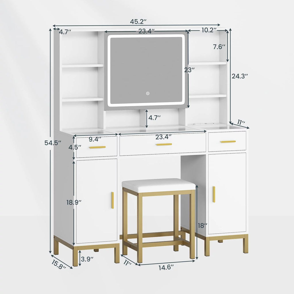 White Makeup Vanity Set with Lights and Mirror A47538