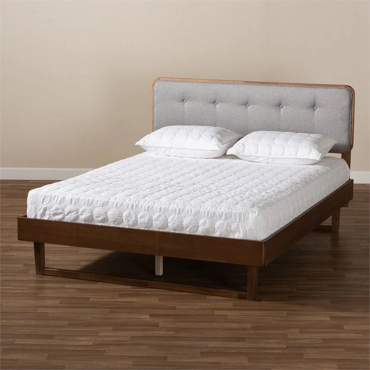 Gray Upholstered Wood Full Size Platform Bed E407