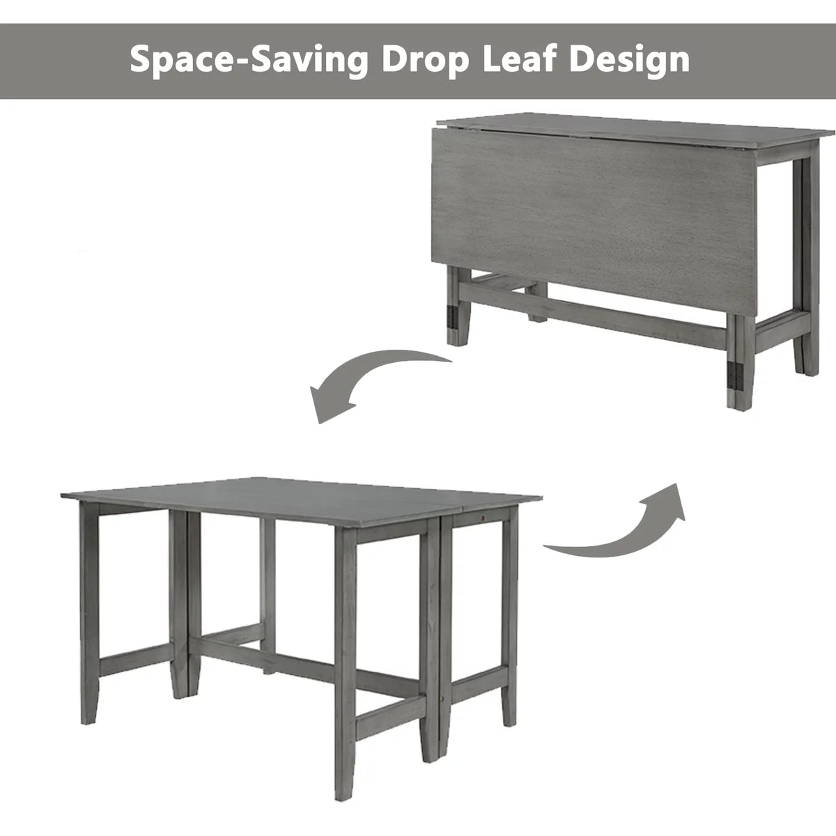 Gray Extendable Wood Dining Table with Drop Leaf J180620