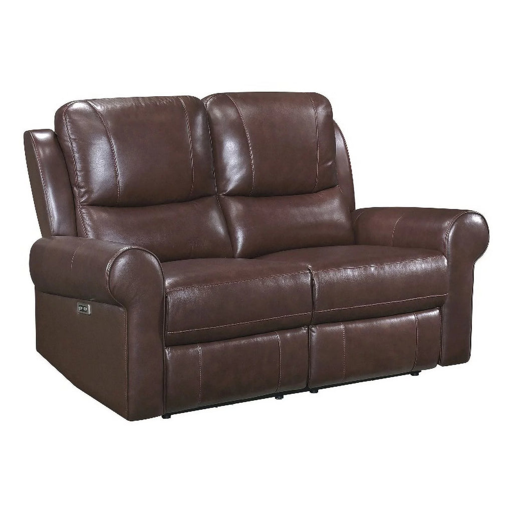 Brown Leather Match Power Double Reclining Love Seat D521