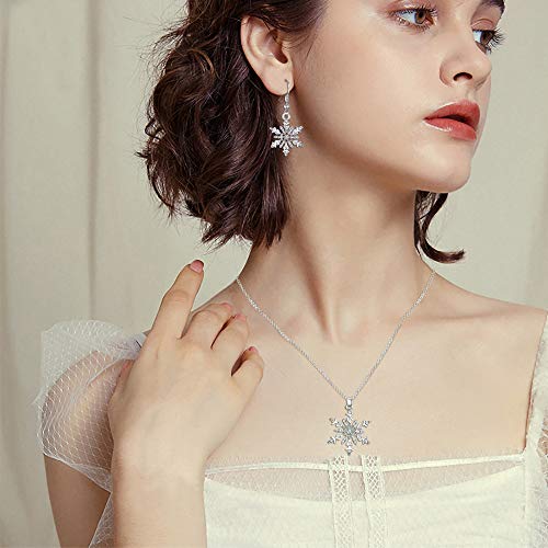 Crystal Snowflake Pendant Necklace Hook Dangle Earrings Set B656979