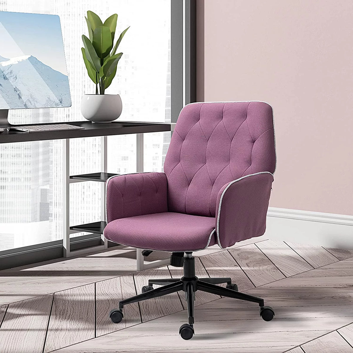 Purple Tufted Spandex Office Desk Chair with Adjustable Height B43596