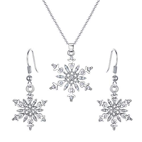 Crystal Snowflake Pendant Necklace Hook Dangle Earrings Set B656979