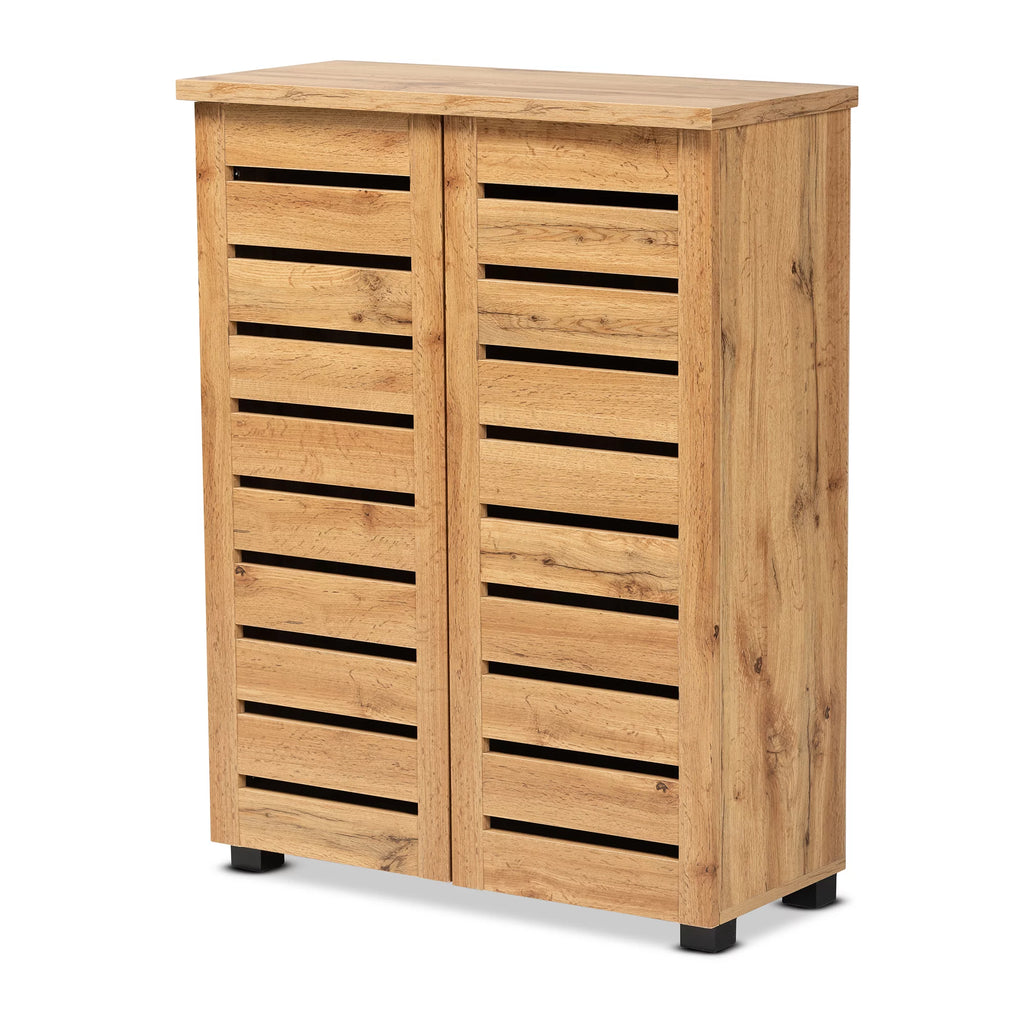Oak Brown Finished Wood 2-Door Shoe Storage Cabinet N8205