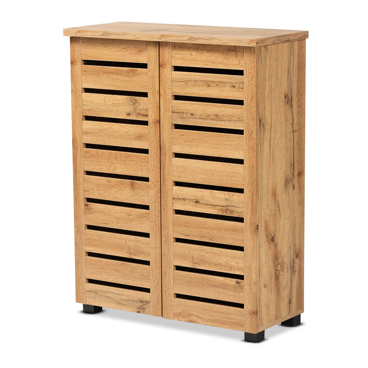 Oak Brown Finished Wood 2-Door Shoe Storage Cabinet N8205