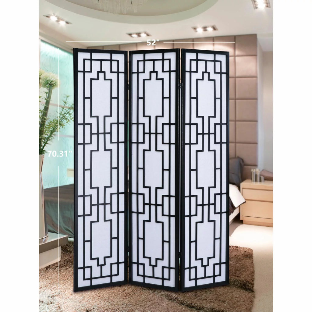 Black Paper and Wood 3-Panel Room Divider Screen P25359
