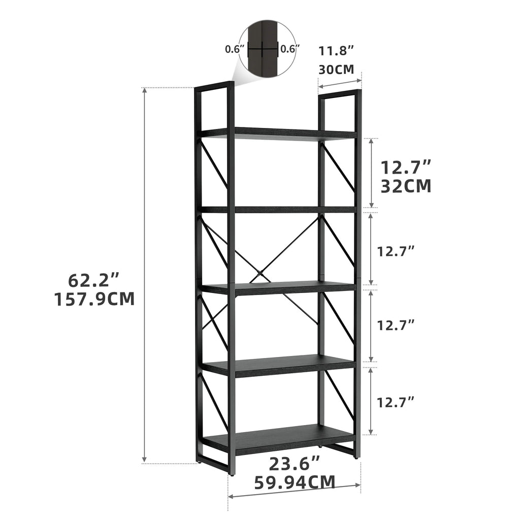 5-Tier Wood Bookcase Storage Shelves O83437