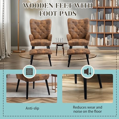 Brown Upholstered Accent Chair with Ottoman S273272