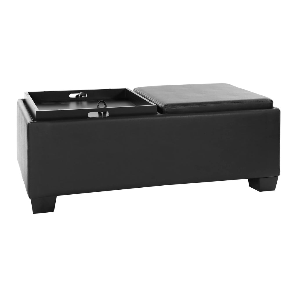 Espresso Faux Leather Upholstered Storage Cocktail Ottoman H3761