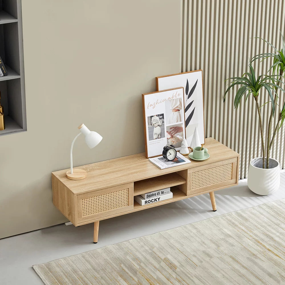 55 Inch Rattan TV Stand with Cabinet Storage V485461