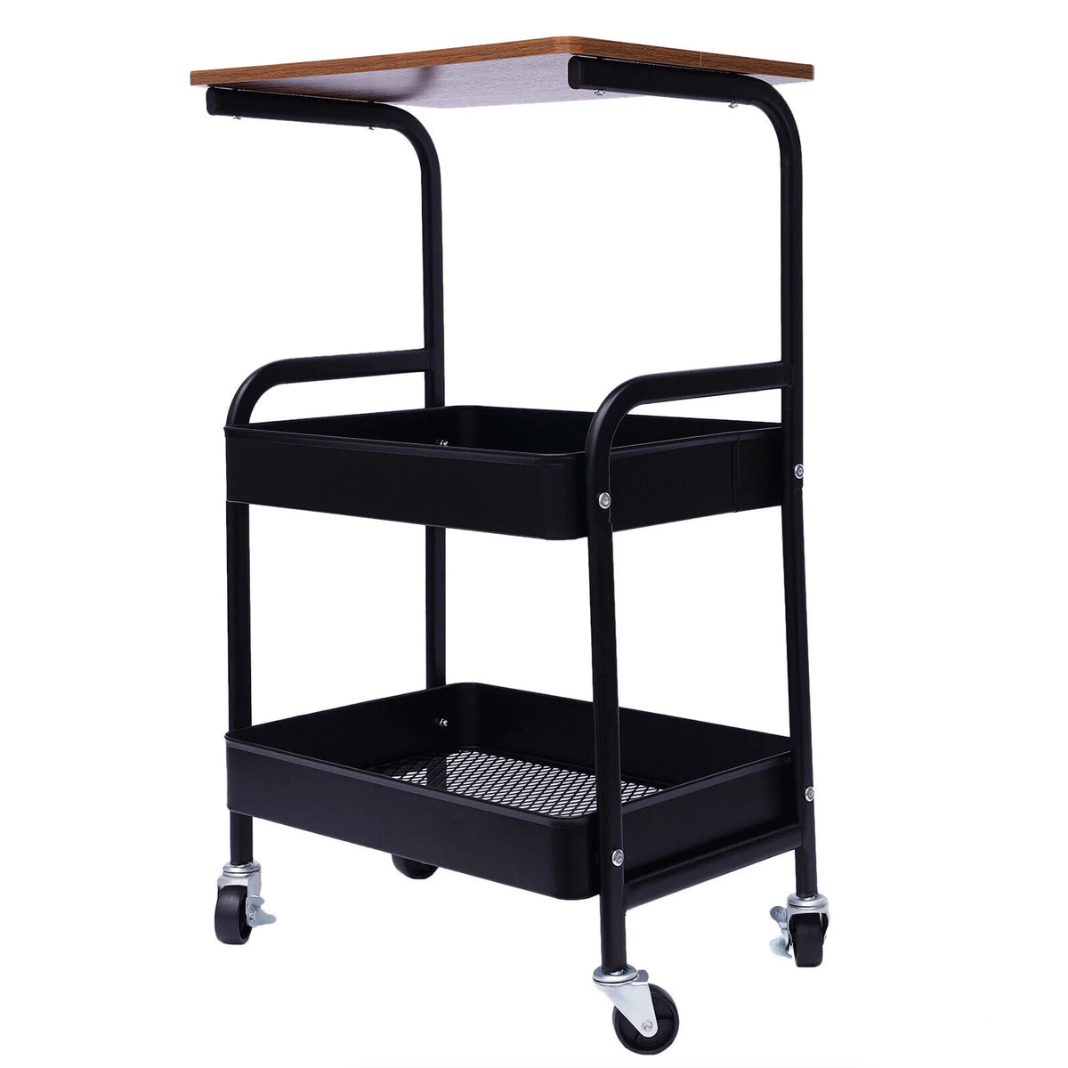 3 Tier Rolling Printer Cart with Wheel (Black+Brown) Q502