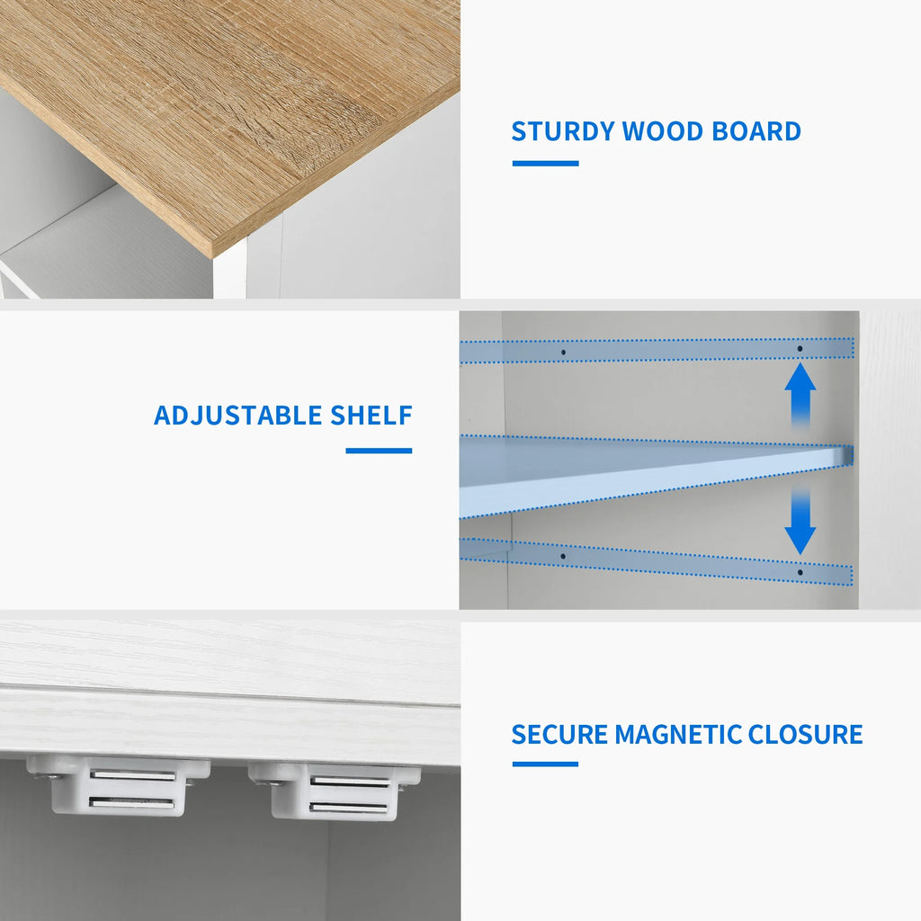 White Kitchen Island Cart with Storage Cabinet and Drawer C156