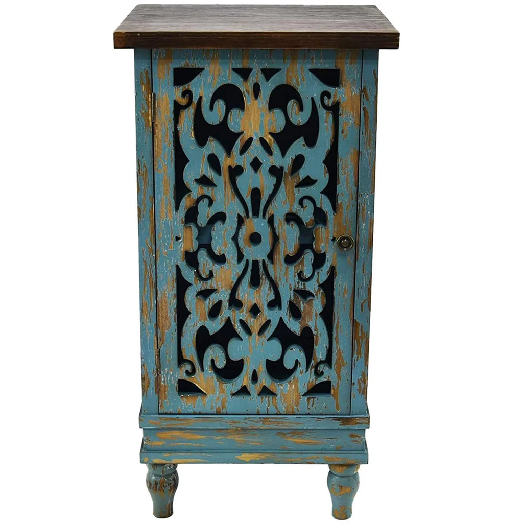 Teal Wooden End Table with Carved Legs O599650
