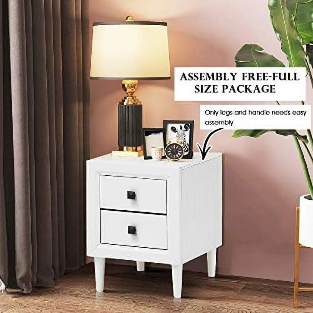 Set of 2 Grey 2-Drawer Nightstand with Solid Wood Legs R3574
